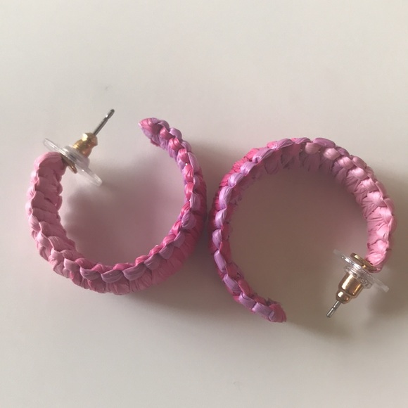J.Crew Factory Raffia Wrapped Hoop Earrings Pink Ombre - Picture 3 of 5